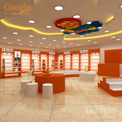 garment shop furniture wall mounted acrylic display shelf clothing showcase kids clothing store interior design